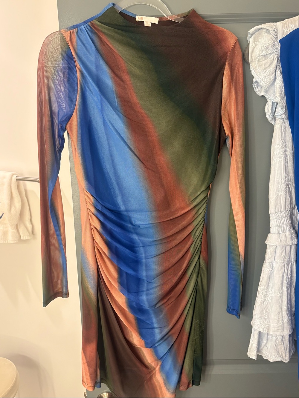 GB Multicolor Ruched Long Sleeve Bodycon Dress